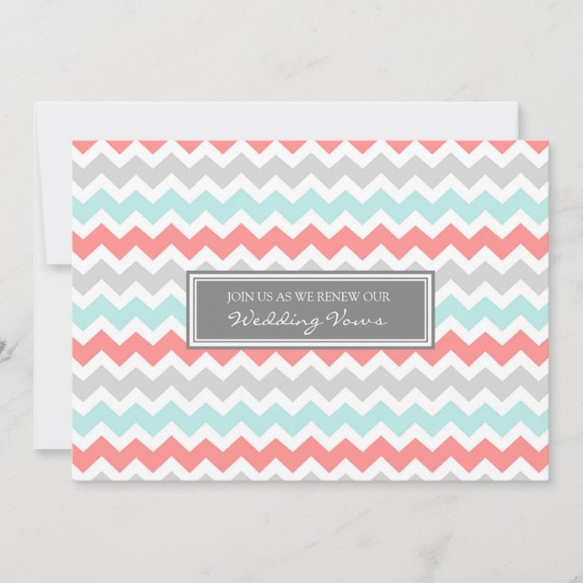Invitación Coral Aqua Chevron Boda promete renovación (Anverso)