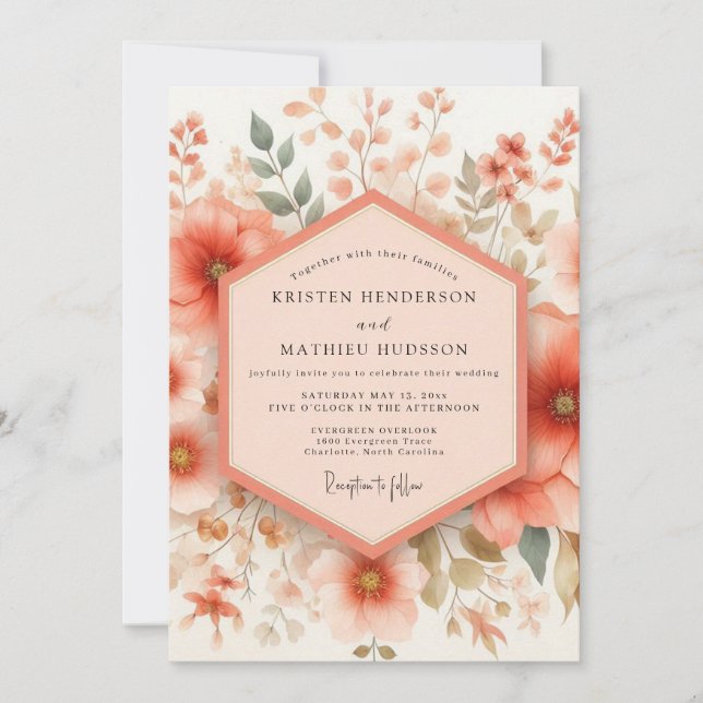 Invitación Coral Bloom Wedding (Anverso)