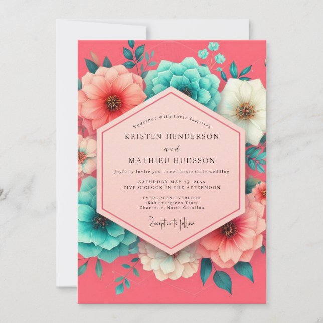 Invitación Coral Bloom Whimsy Wedding (Anverso)