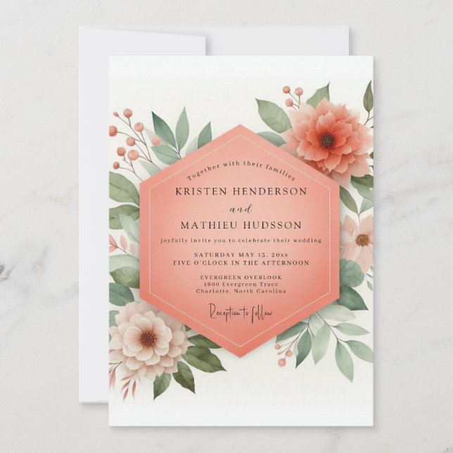 Invitación Coral Bloom Whimsy Wedding (Anverso)