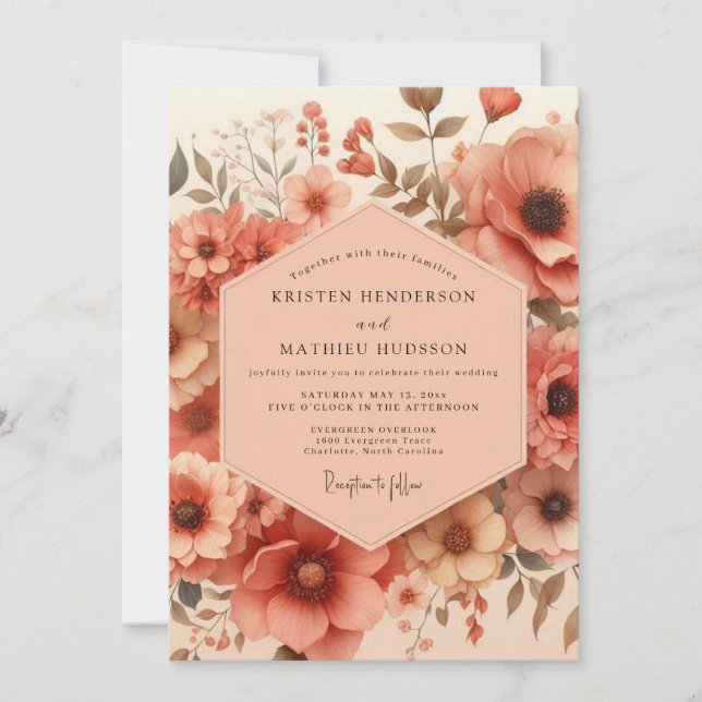 Invitación Coral Blossom Artistry Wedding (Anverso)