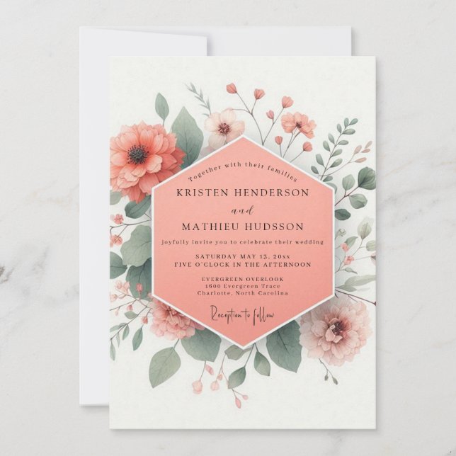 Invitación Coral Blossom Bloom Wedding (Anverso)
