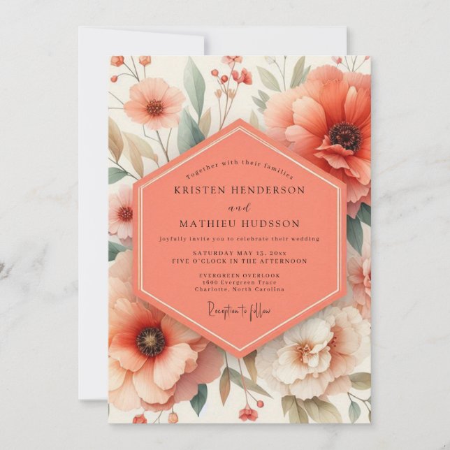 Invitación Coral Blossom Romance Wedding (Anverso)