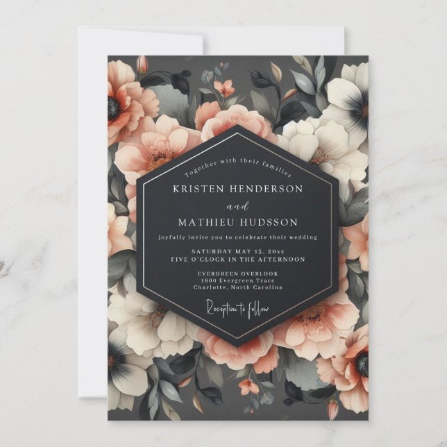 Invitación Coral Blossom Romance Wedding (Anverso)