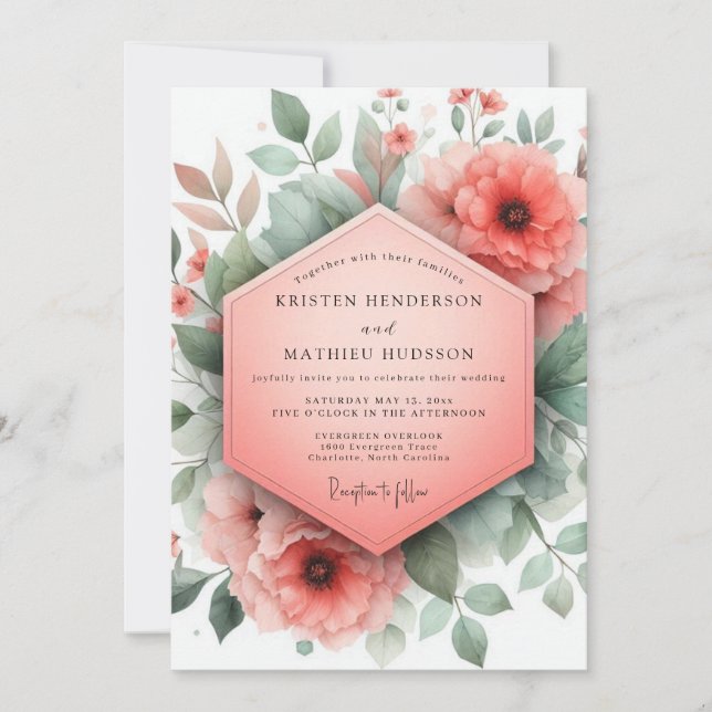 Invitación Coral Blossom Whimsical Wedding (Anverso)