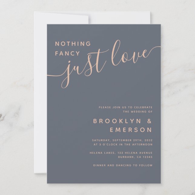 Invitación Coral Blue Nothing Fancy Just Love Casual Boda (Anverso)