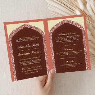 Invitación Coral Brown Rosa oro todo en un Boda indio