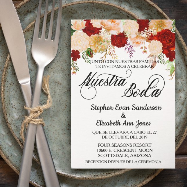 Invitación Coral Burgundy Nuestra Boda, Boda español (Subido por el creador)