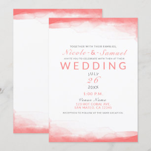 Invitación Coral Caliente Agua Brillante Moderno Chic Boda