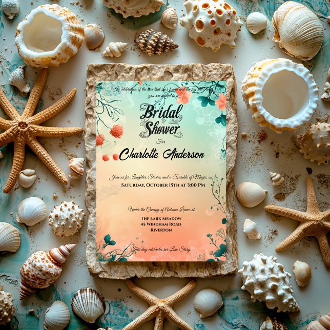 Invitación Coral caprichoso y Verde azulada ducha de novia fl (Subido por el creador)