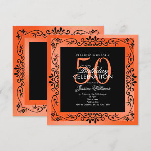 Invitación Coral Chic Decorativo Enmarcado Cumpleaños 50