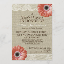 Invitación Coral Daisy y Lace Bridal Shower