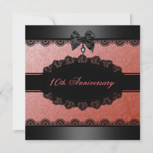 Invitación Coral Damask & Lace Wedding Anniversary Invite