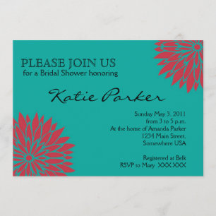 Invitación Coral de Dahlia y flor verde azulada