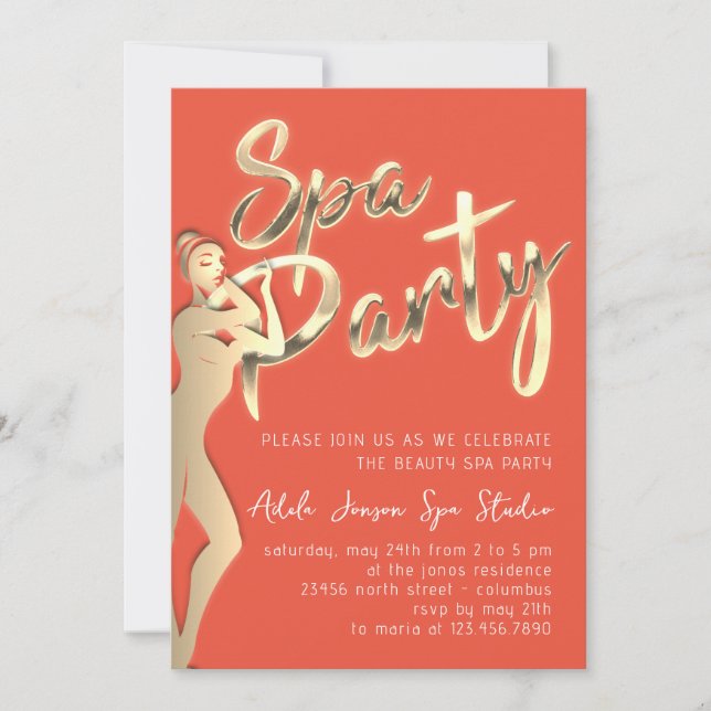 Invitación Coral de descarga instantánea del Fiesta Golden Bo (Anverso)