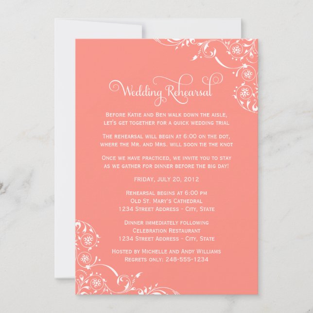 Invitación Coral de época Boda ensayo y cena (Anverso)