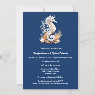 Invitación Coral de naranja blanco azul marino