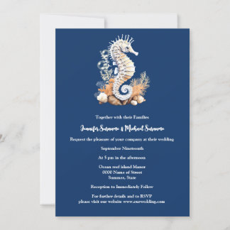 Invitación Coral de naranja blanco azul marino