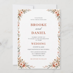Invitación Coral del Desierto Marco de Flor Silvestre Boda
