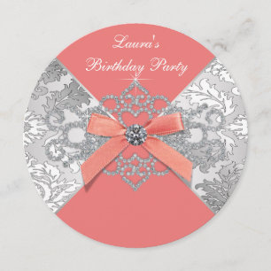 Invitación Coral Diamonds Coral Fiesta de Cumpleaños