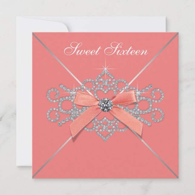 Invitación Coral Diamonds Coral Sweet 16 Cumpleaños Party (Anverso)