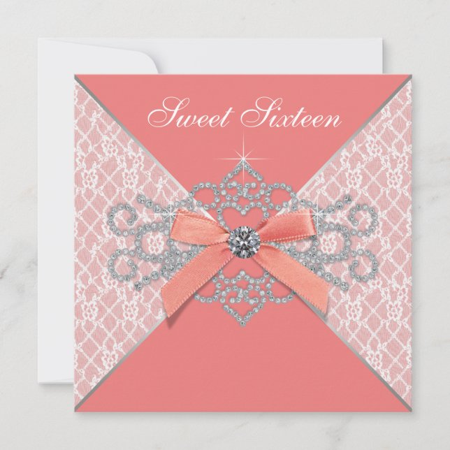Invitación Coral Diamonds Coral Sweet 16 Cumpleaños Party (Anverso)