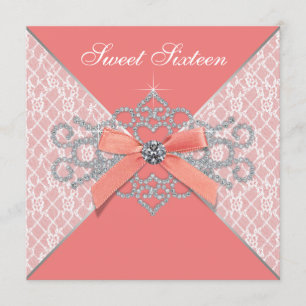Invitación Coral Diamonds Coral Sweet 16 Cumpleaños Party