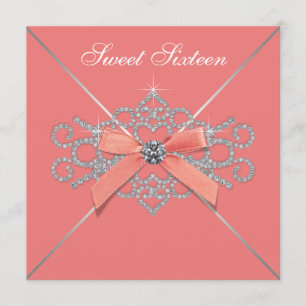 Invitación Coral Diamonds Coral Sweet 16 Fiesta de cumpleaños