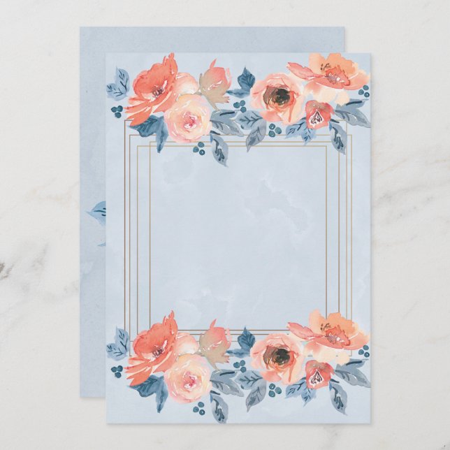 Invitación Coral Dusty Blue Gold Serás Mi Novia (Anverso / Reverso)