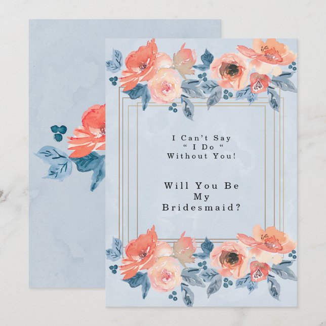 Invitación Coral Dusty Blue Gold Serás Mi Novia (Anverso / Reverso)