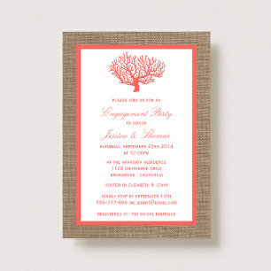 Invitación Coral En Burlap Boho Beach Engagement Party