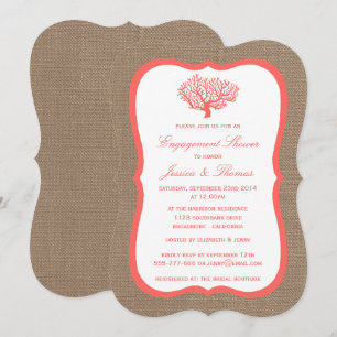 Invitación Coral En Burlap Boho Beach Engower