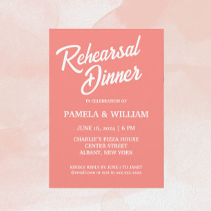 Invitación Coral Estilo Simple Boda Ensayo Cena