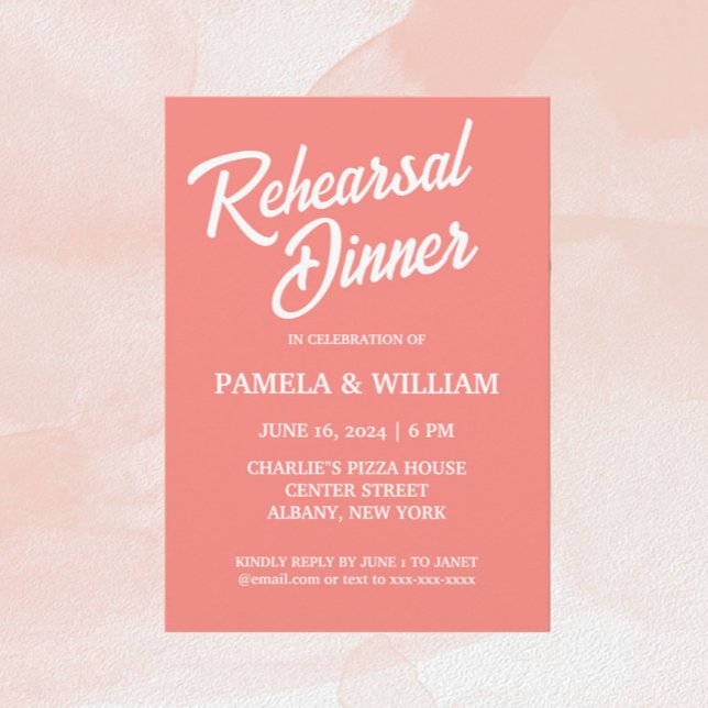 Invitación Coral Estilo Simple Boda Ensayo Cena (In Situ Coral Background)
