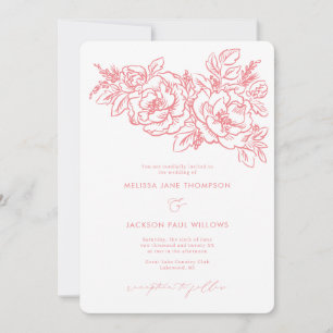 Invitación Coral Flor Coral elegante boda