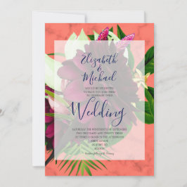 Invitación Coral Floral Borgoña elegante Boda moderno