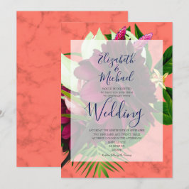 Invitación Coral Floral Borgoña elegante Boda moderno