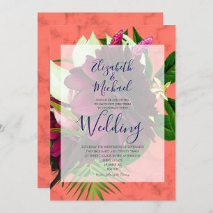 Invitación Coral Floral Borgoña elegante Boda moderno