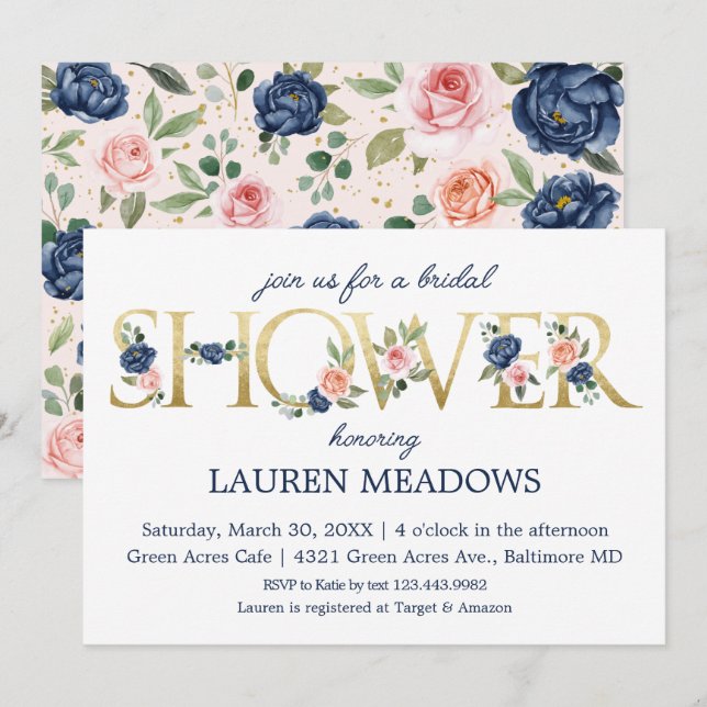 Invitación Coral Floral Bridal Shower (Anverso / Reverso)
