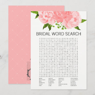 Invitación Coral Floral Bridal Shower Word Search Game Card