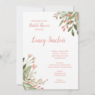 Invitación Coral Floral Corners Bridal Shower