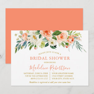 Invitación Coral Floral Gold Bridal Ducha