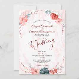 Invitación Coral Floral Succulum Marble Boda