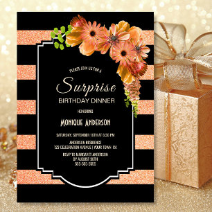 Invitación Coral Floral Surprise Cumpleaños Cena Fiesta