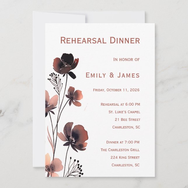 Invitación Coral Floral Wedding (Anverso)