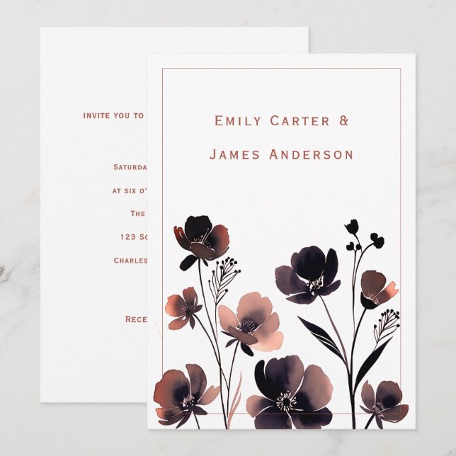 Invitación Coral Floral Wedding (Anverso / Reverso)