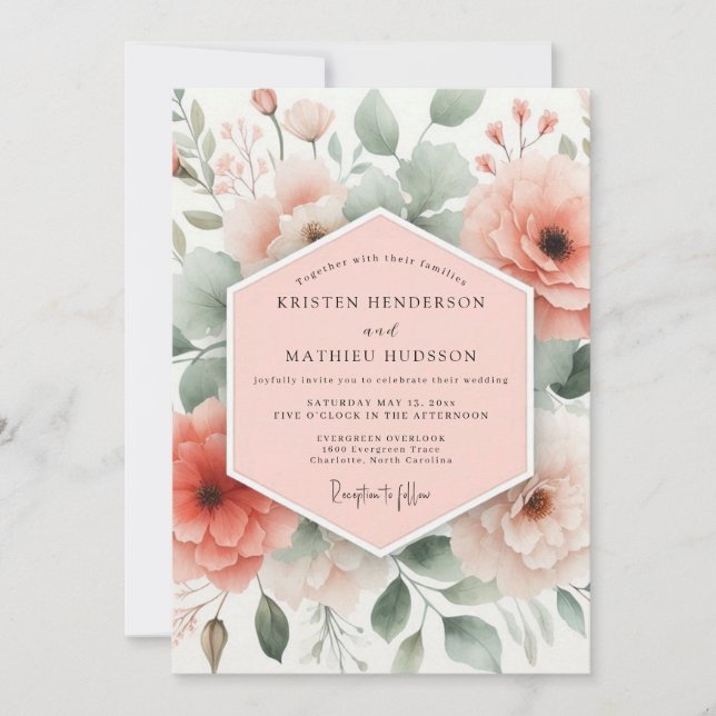 Invitación Coral Floral Whimsy Wedding (Anverso)