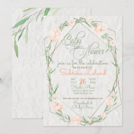 Invitación Coral Flowers Greenery Terrarium Baby Shower