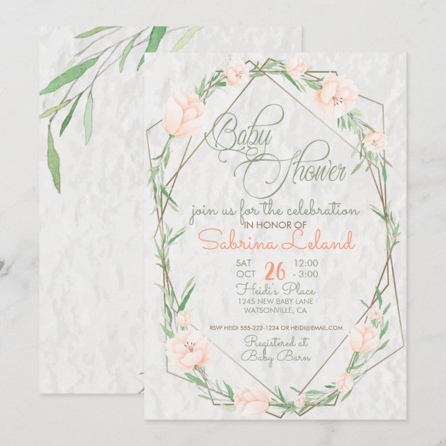 Invitación Coral Flowers Greenery Terrarium Baby Shower (Anverso / Reverso)