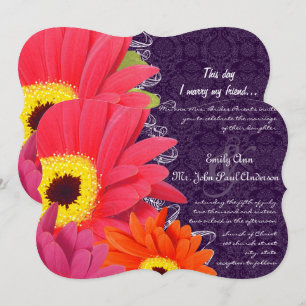 Invitación Coral Fuchsia Eggplant Gerber Daisy Boda
